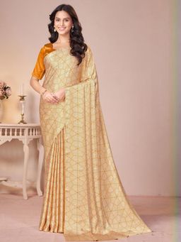 Garden VARELI - Yellow Geometric Printed Crepe Satin Saree Without Blouse