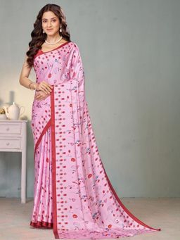 Garden VARELI - Pink Floral Printed Crepe Satin Saree Without Blouse