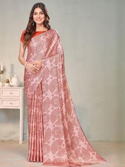 Garden VARELI - Pink Geometric Printed Crepe Satin Saree With Unstitched Blouse