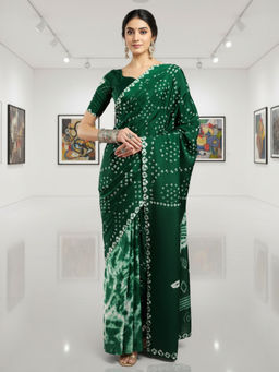 Akhilam - Women Crepe Green Printed Designer Saree with Unstitched Blouse