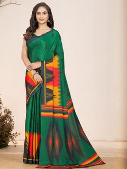 Garden VARELI - Green Solid Crepe Saree With Unstitched Blouse