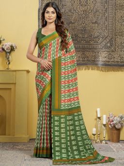 Garden VARELI - Olive Ikat Printed Crepe Saree Without Blouse