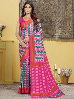 Garden VARELI - Pink Floral Printed Crepe Saree Without Blouse