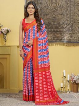 Garden VARELI - Red Ikat Printed Crepe Saree Without Blouse