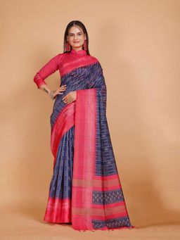 Garden VARELI - Red Geometric Printed Cationic Saree Without Blouse
