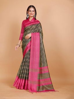 Garden VARELI - Pink Ikat Printed Cationic Saree Without Blouse