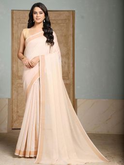 Garden VARELI - Beige Solid Linen Saree Without Blouse