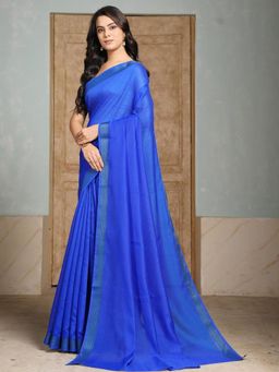 Garden VARELI - Blue Solid Linen Saree Without Blouse