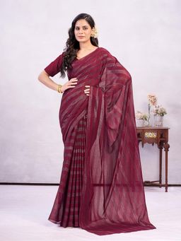 Garden VARELI - Wine Stripes Printed Chiffon Saree Without Blouse
