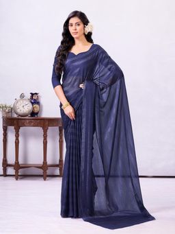 Garden VARELI - Blue Stripes Printed Chiffon Saree Without Blouse