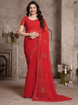 Garden VARELI - Red Embellished Georgette Saree Without Blouse