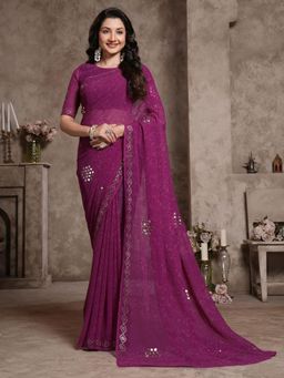 Garden VARELI - Wine Embellished Georgette Saree Without Blouse