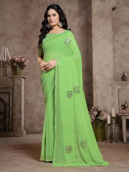 Garden VARELI - Green Embellished Georgette Saree Without Blouse