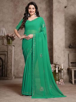 Garden VARELI - Green Embellished Georgette Saree Without Blouse