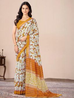 Garden VARELI - Orange Floral Printed Tissue Saree Without Blouse