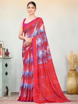 Garden VARELI - Red Abstract Printed Tissue Saree Without Blouse