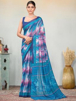 Garden VARELI - Teal Tie And Dye Printed Tissue Saree Without Blouse