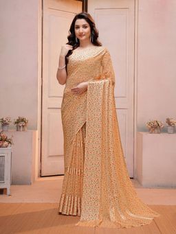 Garden VARELI - Beige Solid Satin Chinon Saree Without Blouse