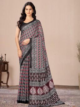 Garden VARELI - Black Geometric Printed Georgette Saree Without Blouse