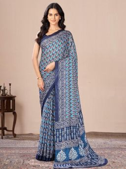 Garden VARELI - Blue Geometric Printed Georgette Saree Without Blouse