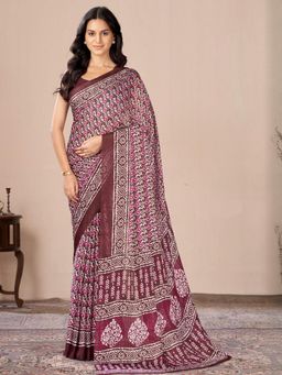 Garden VARELI - Brown Geometric Printed Georgette Saree Without Blouse