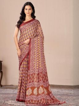 Garden VARELI - Maroon Indian Printed Georgette Saree Without Blouse