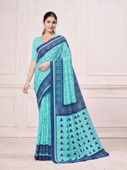 Garden VARELI - Blue Printed Chiffon Saree Without Blouse