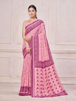Garden VARELI - Pink Floral Printed Chiffon Saree Without Blouse