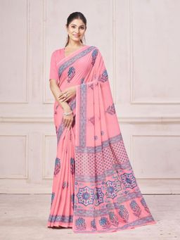 Garden VARELI - Pink Floral Printed Chiffon Saree Without Blouse