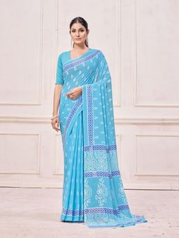 Garden VARELI - Blue Solid Chiffon Saree Without Blouse