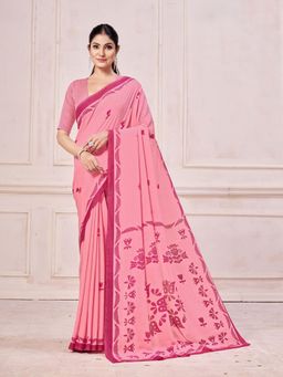 Garden VARELI - Pink Floral Printed Chiffon Saree Without Blouse