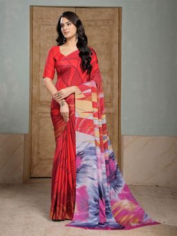 Garden VARELI - Red Abstract Printed Crepe Saree Without Blouse