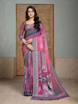 Garden VARELI - Grey Abstract Printed Crepe Saree With Unstitched Blouse