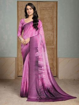 Garden VARELI - Pink Abstract Printed Crepe Saree With Unstitched Blouse