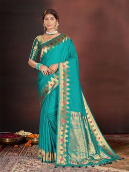 Garden VARELI - Blue Solid Art Silk Saree Without Blouse