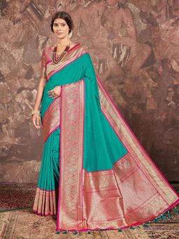 Garden VARELI - Blue Embellished Art Silk Saree With Unstitched Blouse