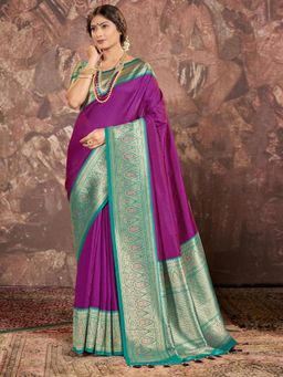 Garden VARELI - Purple Handloom Art Silk Saree Without Blouse