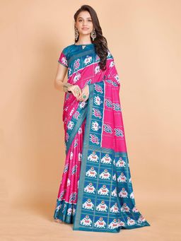Garden VARELI - Pink Ikat Printed Crepe Saree With Unstitched Blouse