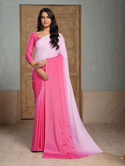 Garden VARELI - Pink Ombre-Dyed Printed Crepe Saree With Unstitched Blouse