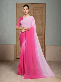 Garden VARELI - Pink Colourblock Printed Slub Taspa Saree With Unstitched Blouse