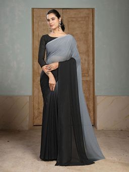 Garden VARELI - Black Ombre-Dyed Printed Slub Taspa Saree Without Blouse