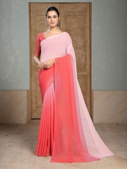 Garden VARELI - Peach Colourblock Printed Slub Taspa Saree With Unstitched Blouse