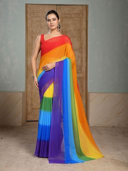 Garden VARELI - Multi-Color Ombre-Dyed Printed Slub Taspa Saree Without Blouse