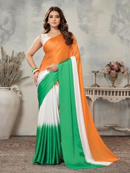 Garden VARELI - Orange Solid Satin Saree Without Blouse