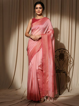 Akhilam - Women Cotton Silk Pink Woven Celebrity Saree with Unstitched Blouse