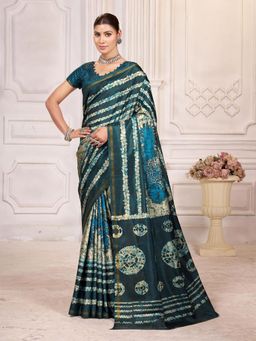 Garden VARELI - Blue Geometric Printed Crepe Saree Without Blouse