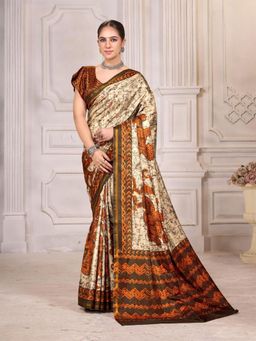 Garden VARELI - Beige Abstract Printed Crepe Saree Without Blouse