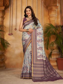 Garden VARELI - Purple Floral Printed Crepe Saree Without Blouse