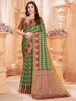 Garden VARELI - Olive Indian Printed Slub Kota Saree Without Blouse