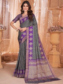 Garden VARELI - Grey Solid Slub Kota Saree Without Blouse